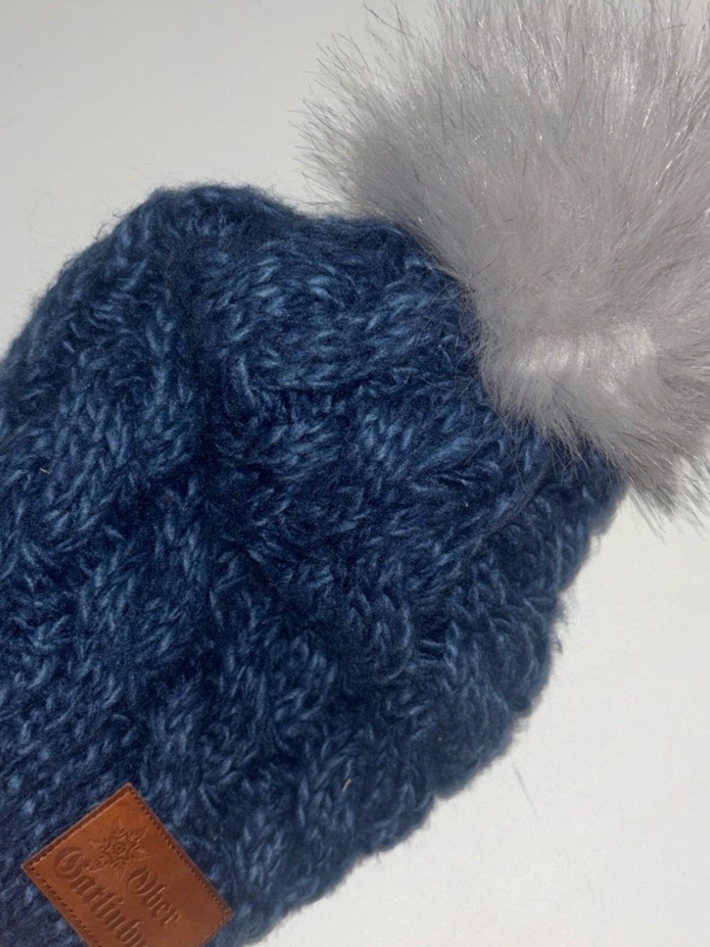 Blue Knit Pom Pom Beanie with Faux Fur - Unbranded